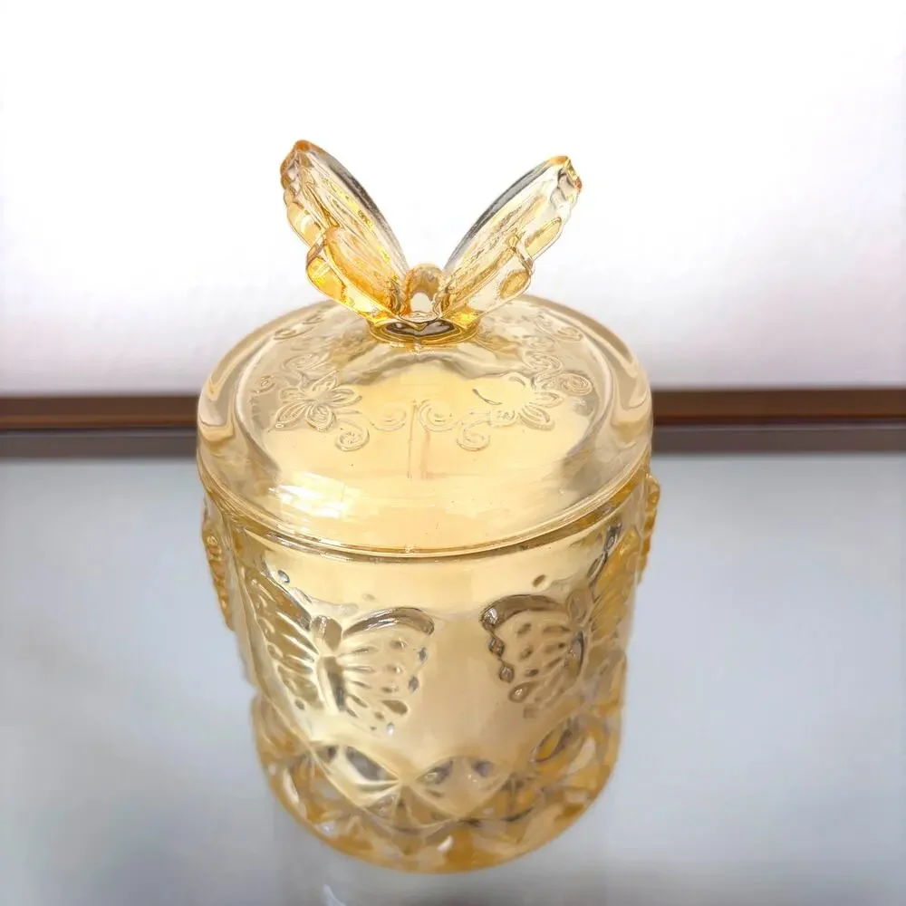 Laura Ashley BUTTERFY MEADOW Soy Blend Candle in Decorative Yellow Jar w/ Lid